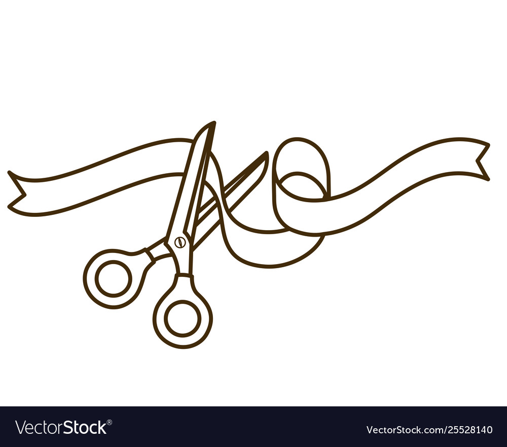 Scissors with ribbon on white background