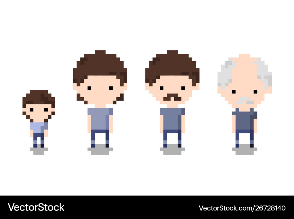 Set Icon Growing Boy Man Old Man Pixel 8 Bit Vector Image