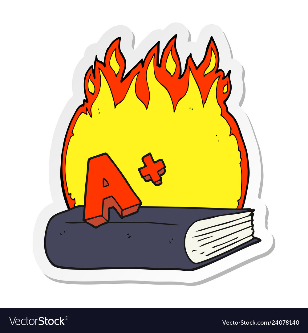 Sticker of a cartoon grade symbol and book Vector Image