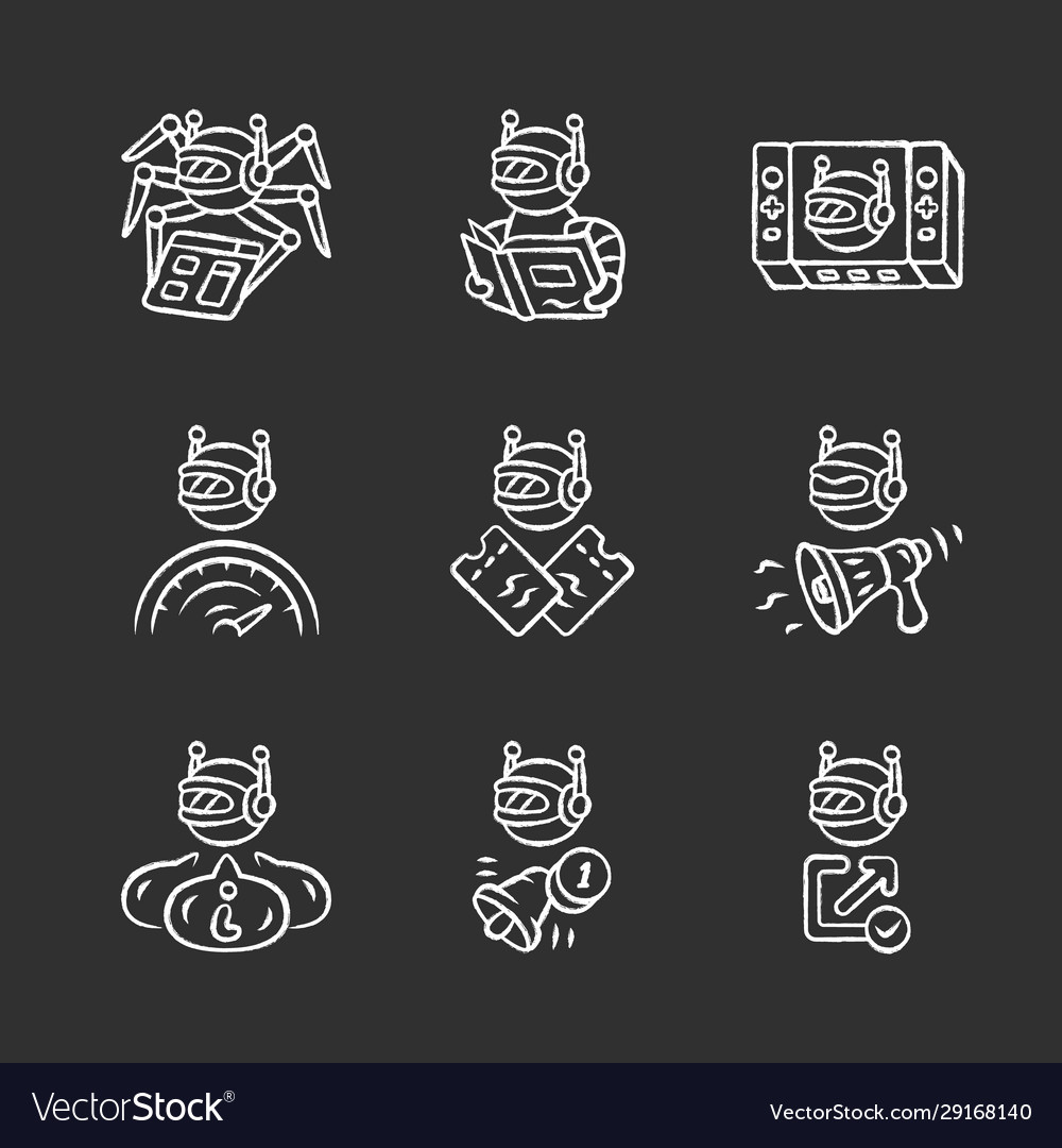 Web robots chalk icons set crawler text-reading vector image Web robots chalk icons set crawler text-reading