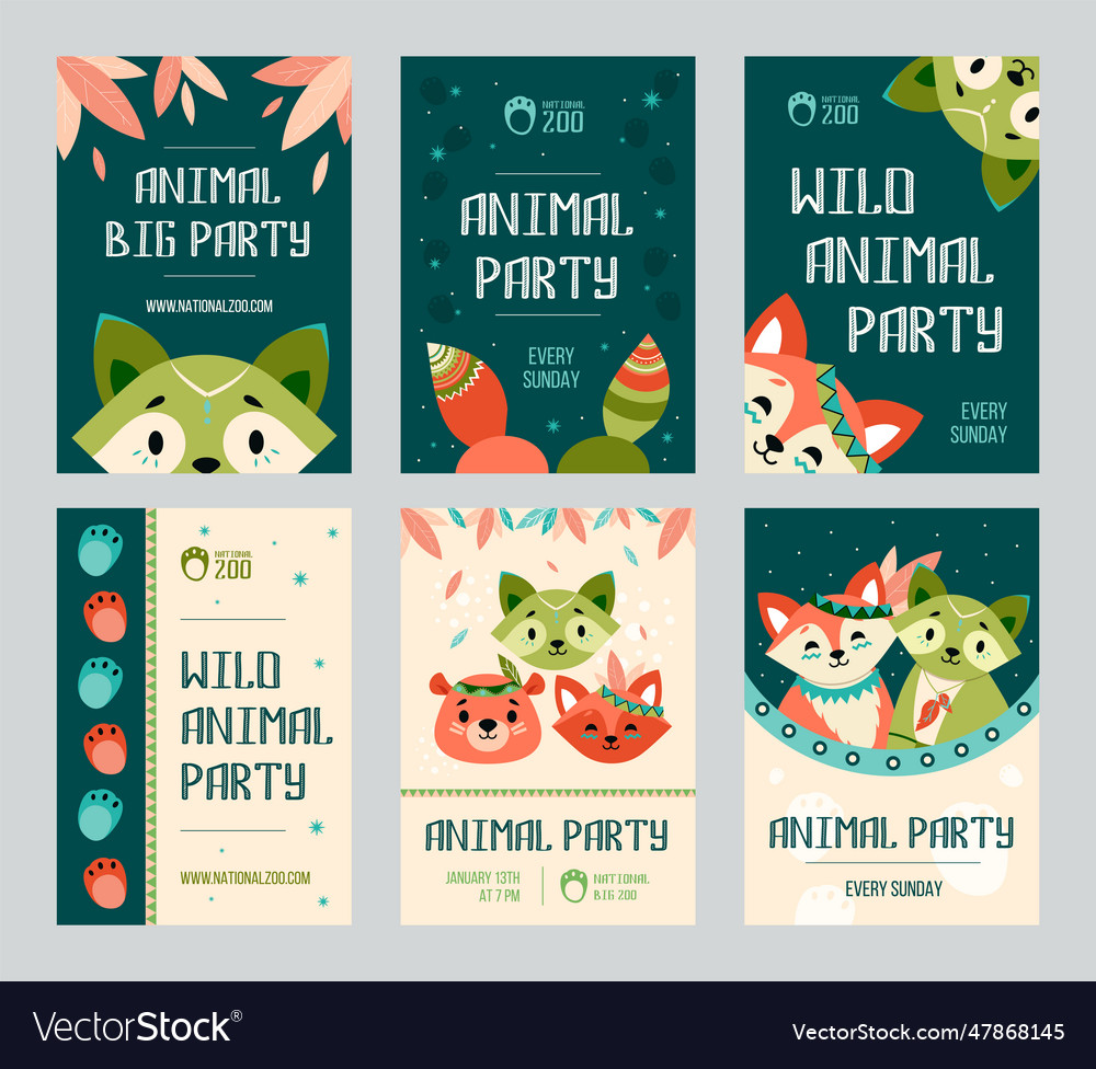 Animal big party flyers set Royalty Free Vector Image