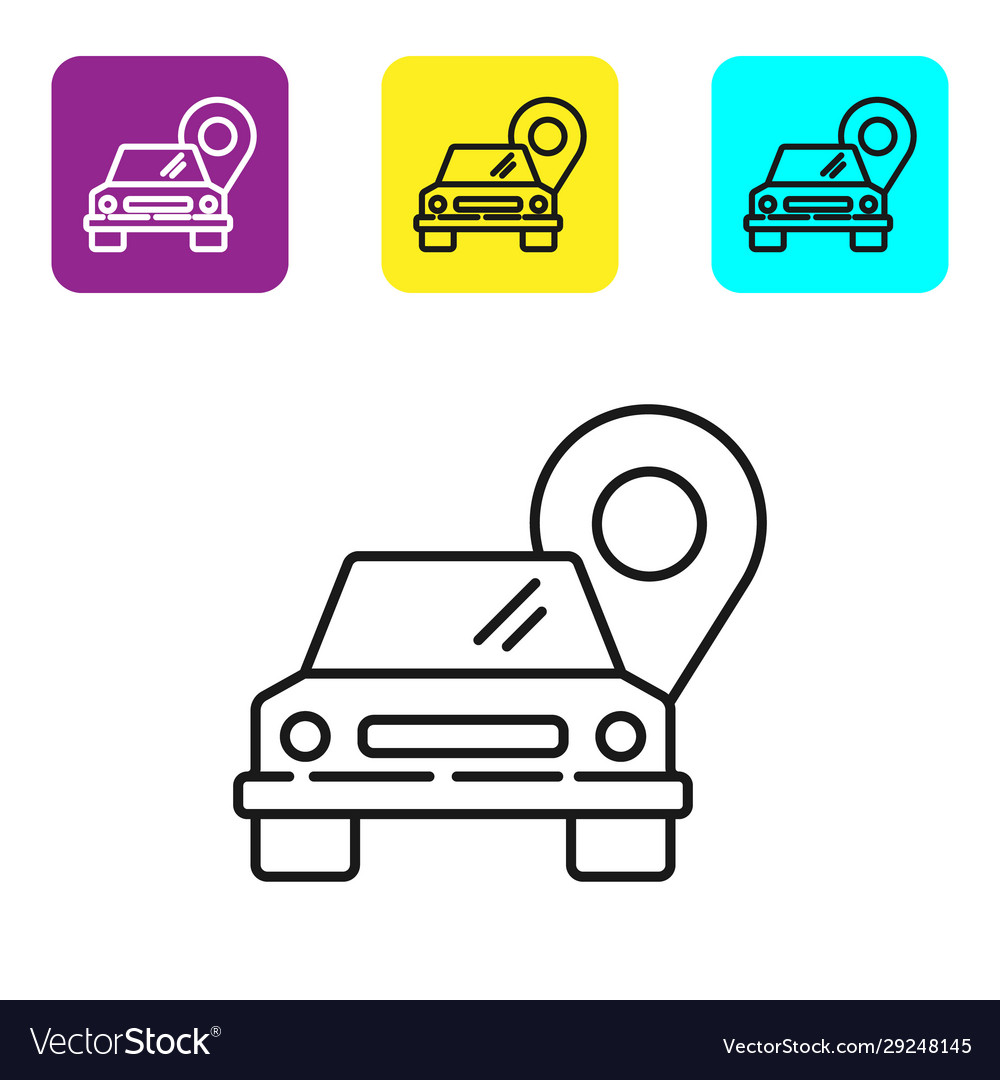 Black line map pointer with taxi icon isolated