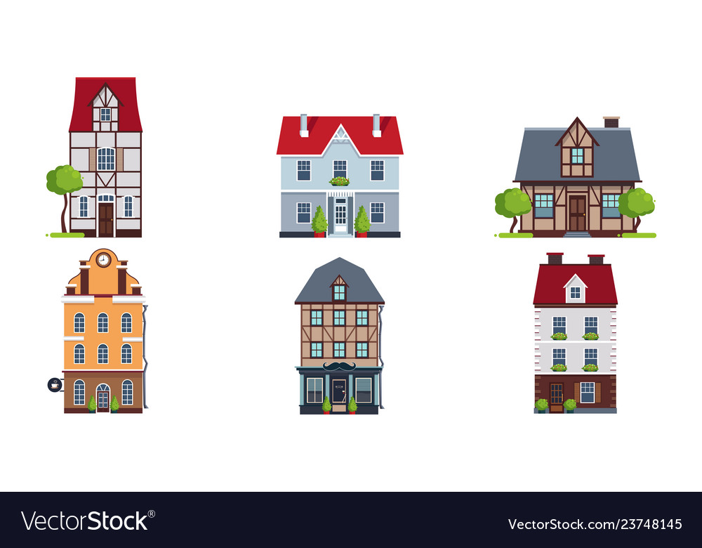 European facades of houses set buildings of Vector Image