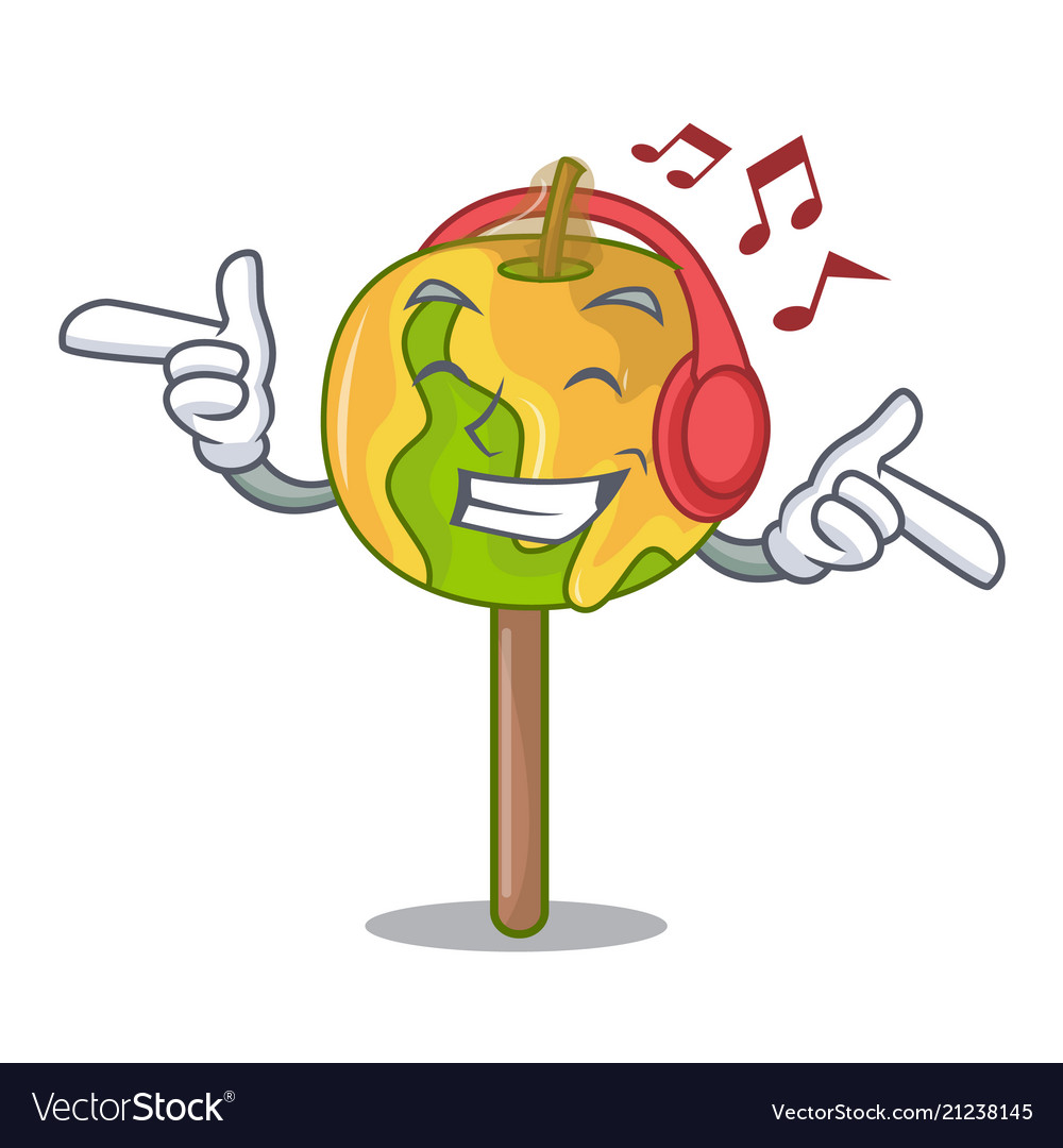 Listening music candy apple mascot cartoon