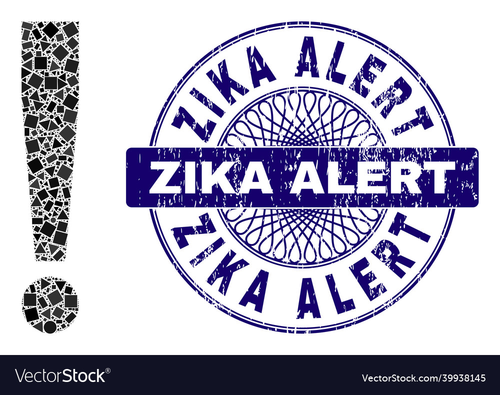 Rubber zika alert badge and geometric exclamation