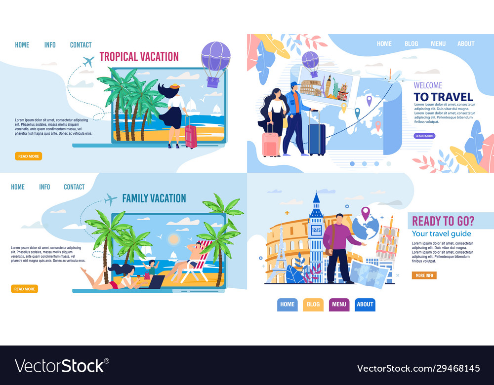 Tour agency landing page set inviting to travel Vector Image