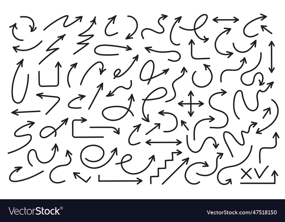 Arrow set draw style vector image Arrow set draw style