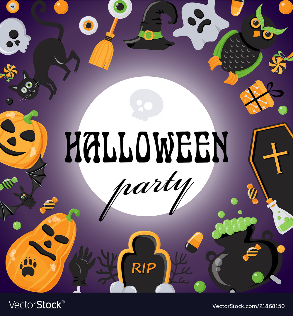 Background for halloween party with objects vector image Background for halloween party with objects