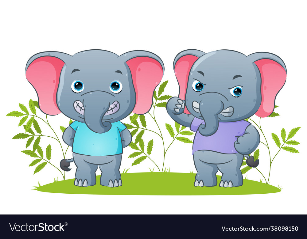 Couple elephant is giving happy and angry Vector Image Couple elephant is giving happy and angry Vector Image