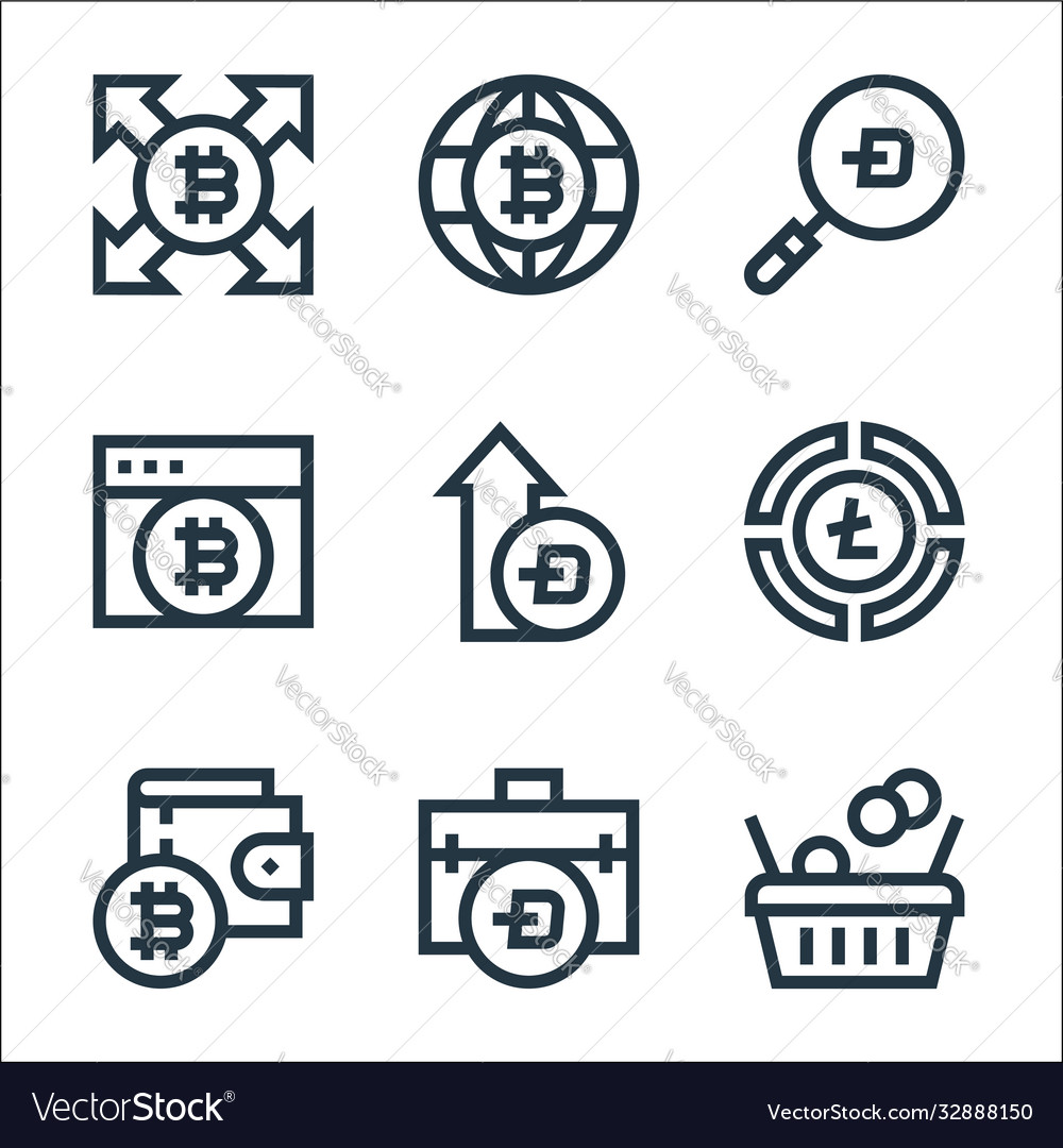 Cryptocurrency line icons linear set quality