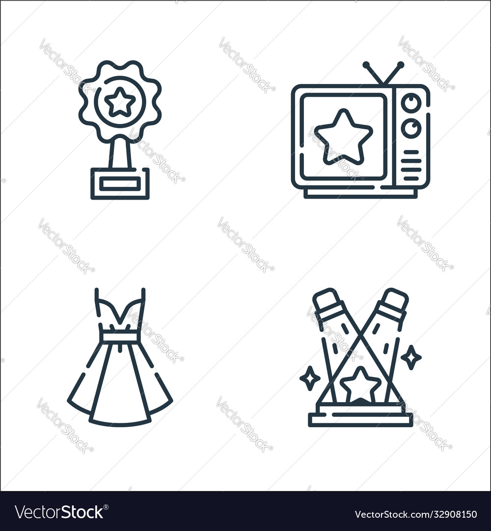 Fame line icons linear set quality vector image Fame line icons linear set quality