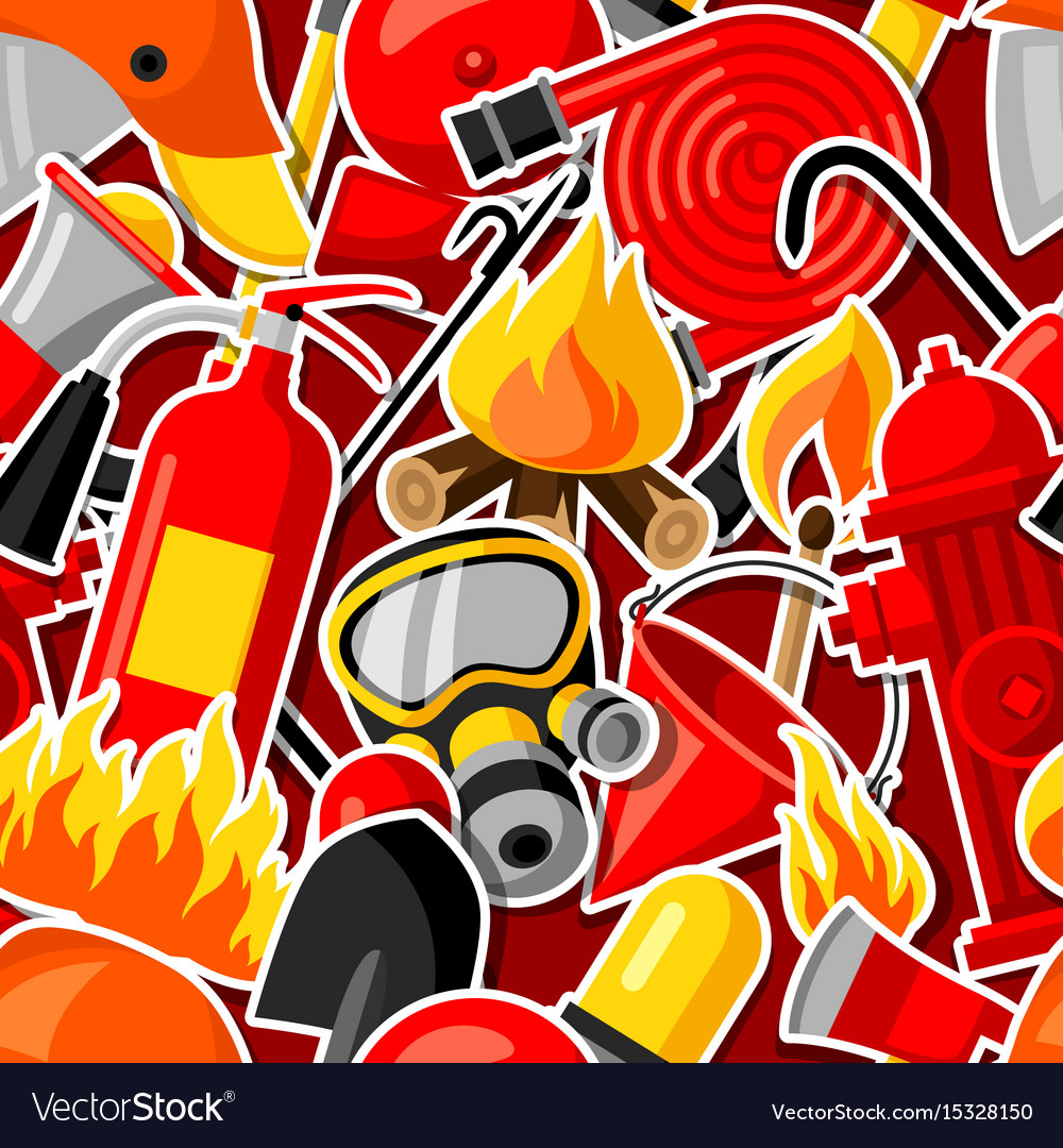 Firefighting Stickers Seamless Pattern