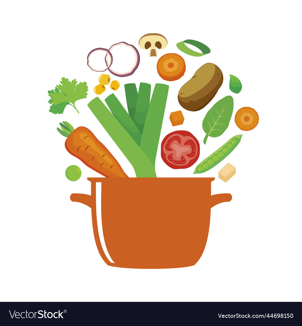 Fresh vegetables flying into the pot icon Vector Image Fresh vegetables flying into the pot icon