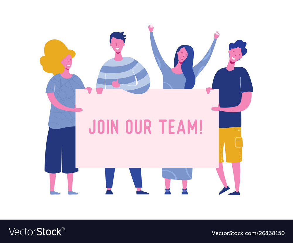 Happy People Holding Hiring Banner Recruitment Vector Image