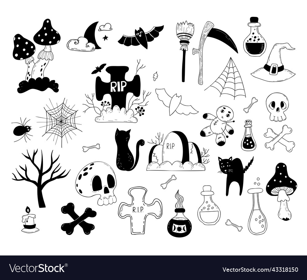 Magic doodles set mystical and ritual objects vector image Magic doodles set mystical and ritual objects