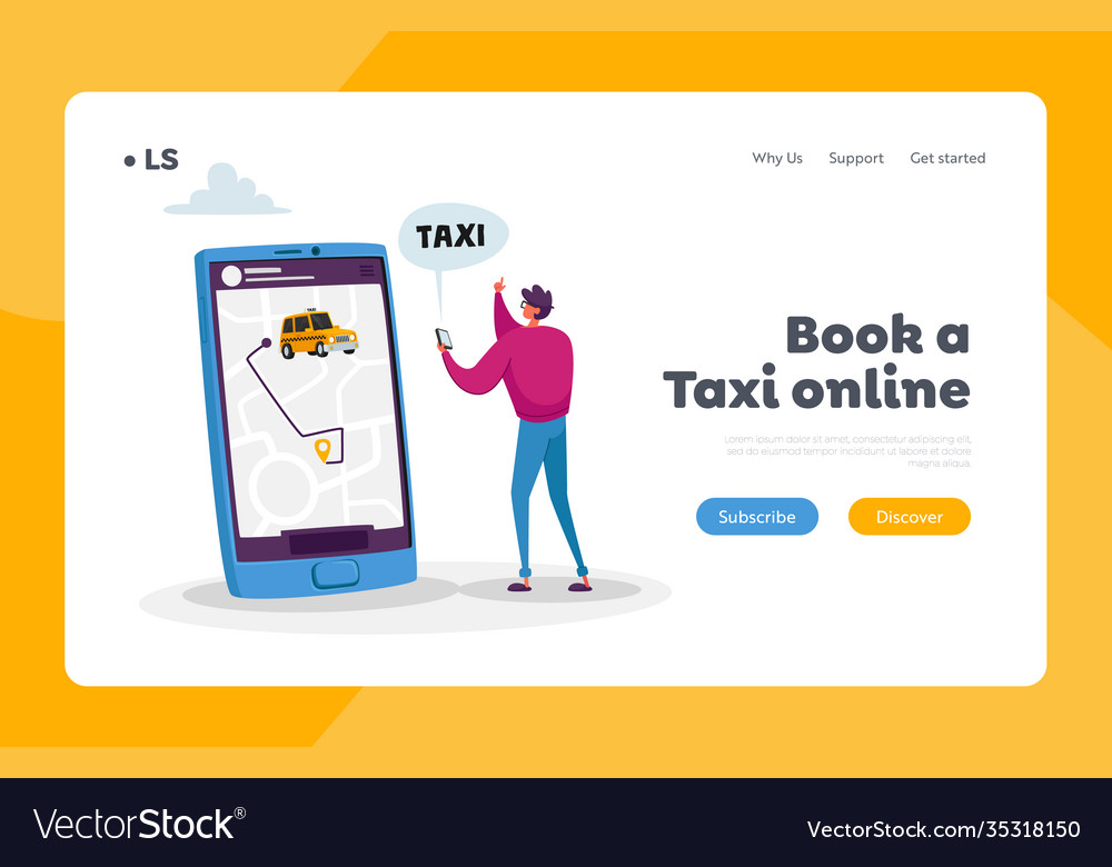 Man using application for ordering taxi landing vector image Man using application for ordering taxi landing