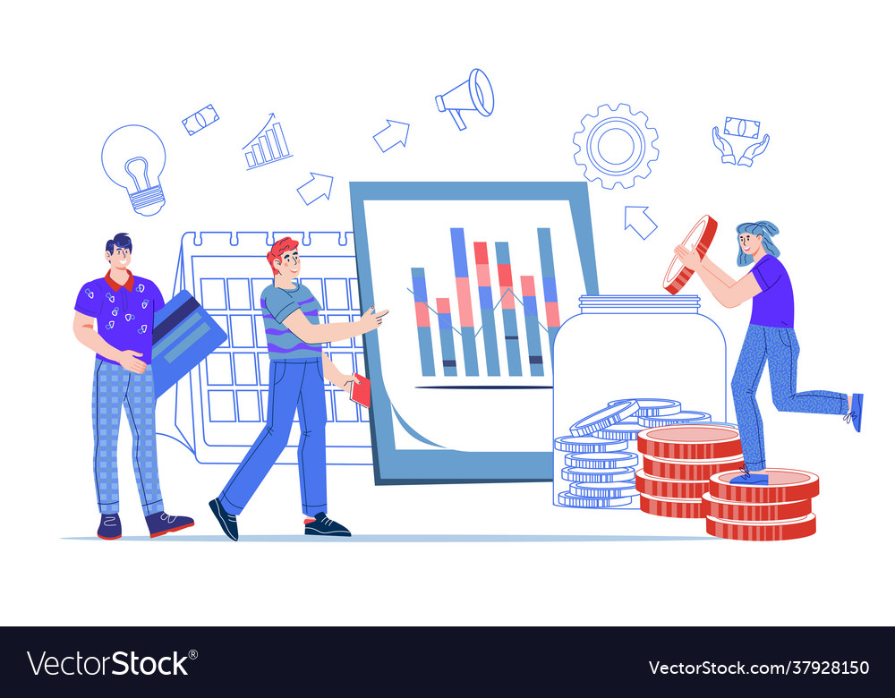 People carry money and credit cards near calendar Vector Image