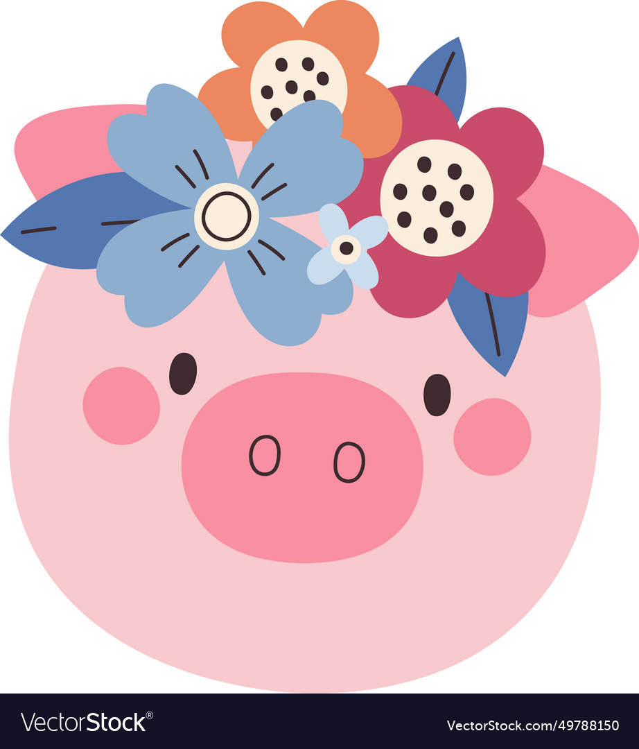 Pig head with floral wreath