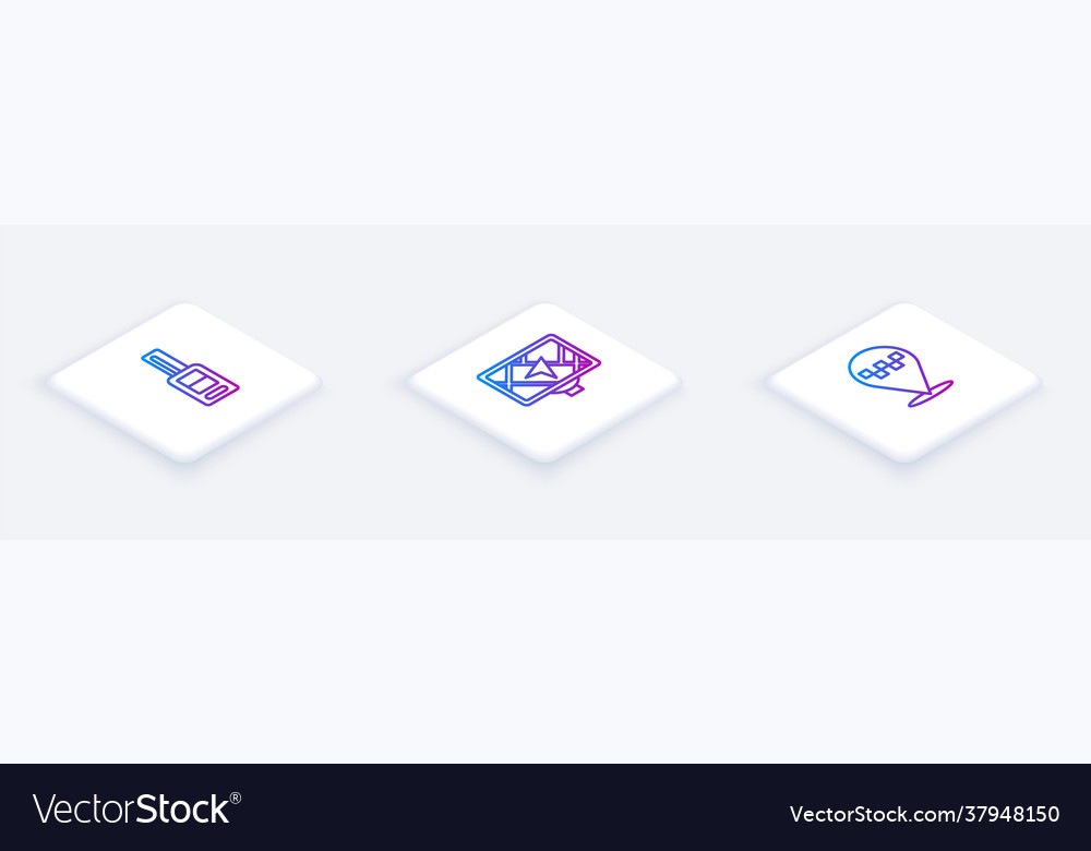 Set isometric line car key with remote gps device vector image Set isometric line car key with remote gps device