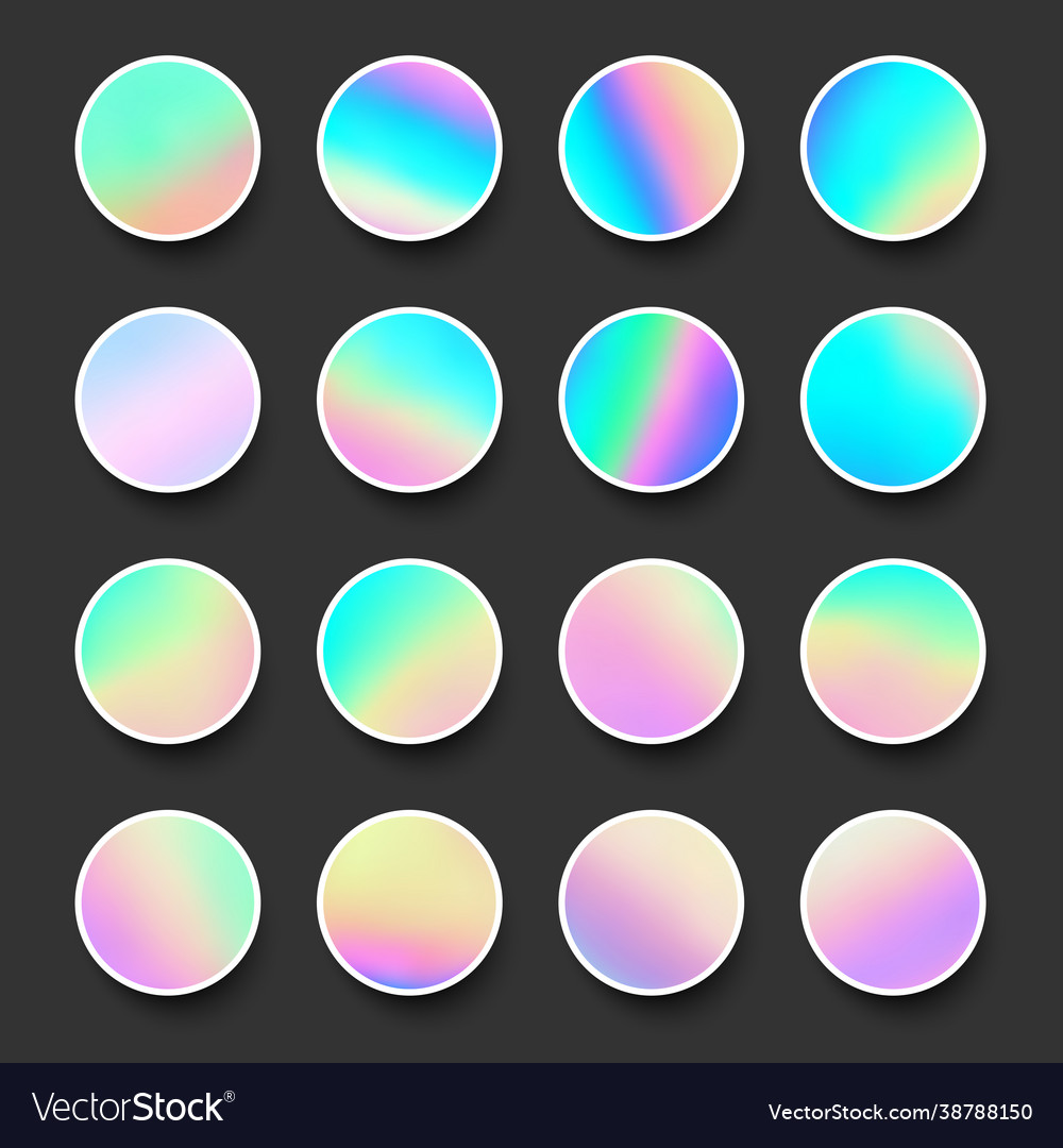 Set rounded holographic gradient sphere buttons vector image Set rounded holographic gradient sphere buttons