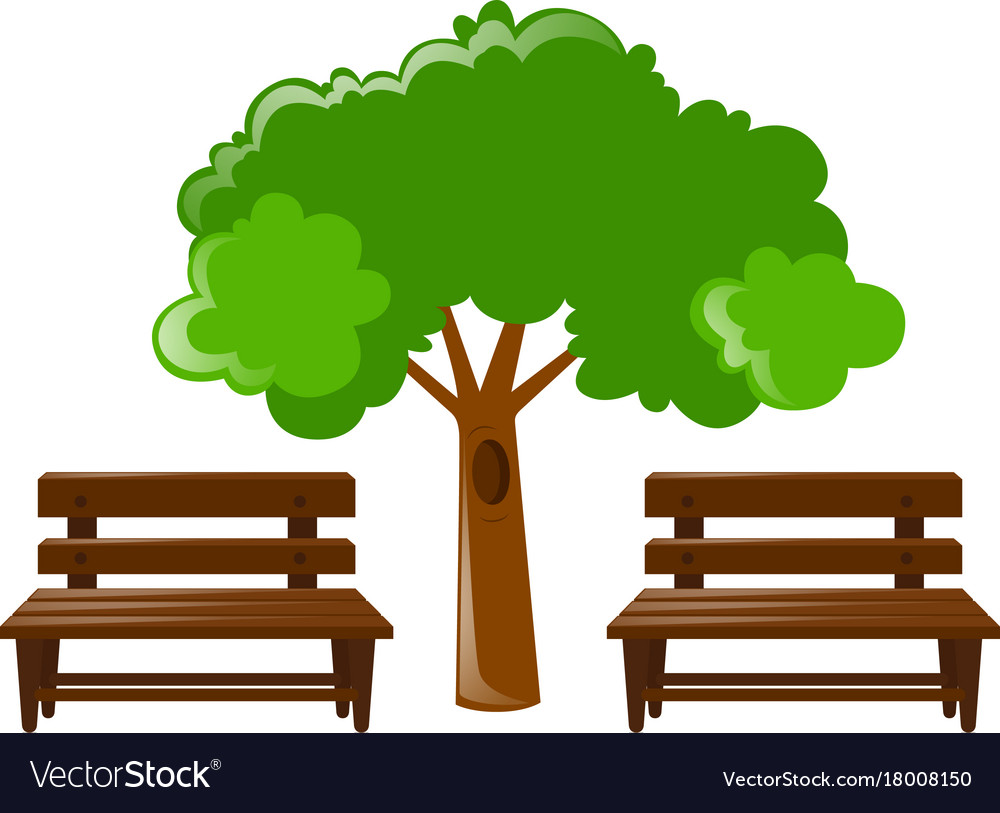 Two wooden seats and tree Royalty Free Vector Image