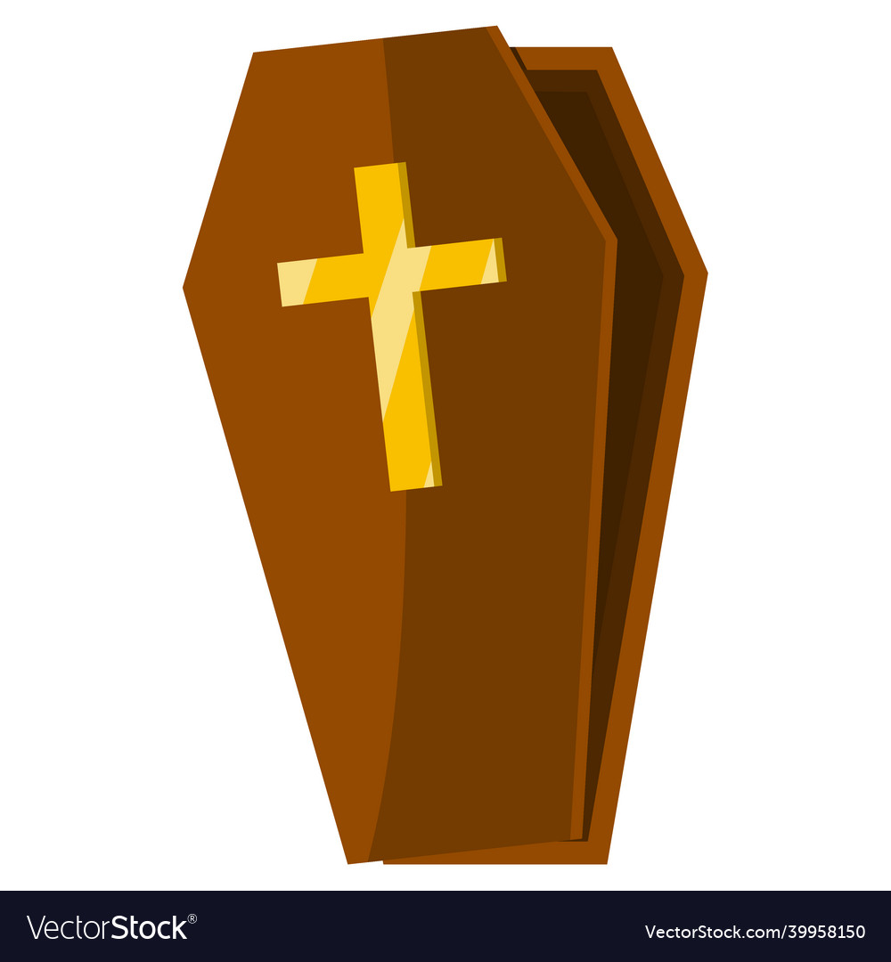 Wooden classic expensive coffin with a cross made vector image Wooden classic expensive coffin with a cross made
