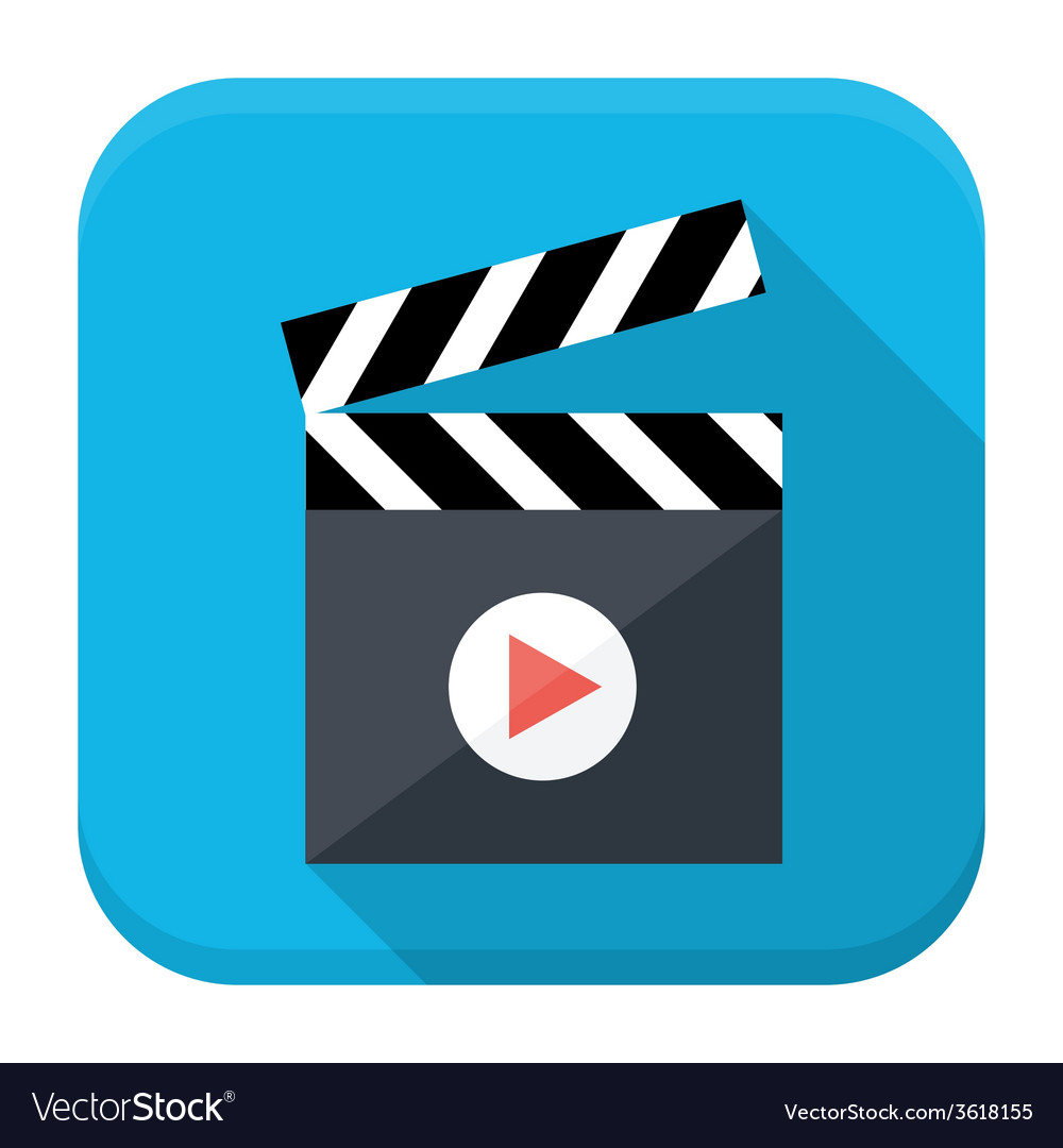 Clapboard play flat app icon with long shadow Vector Image