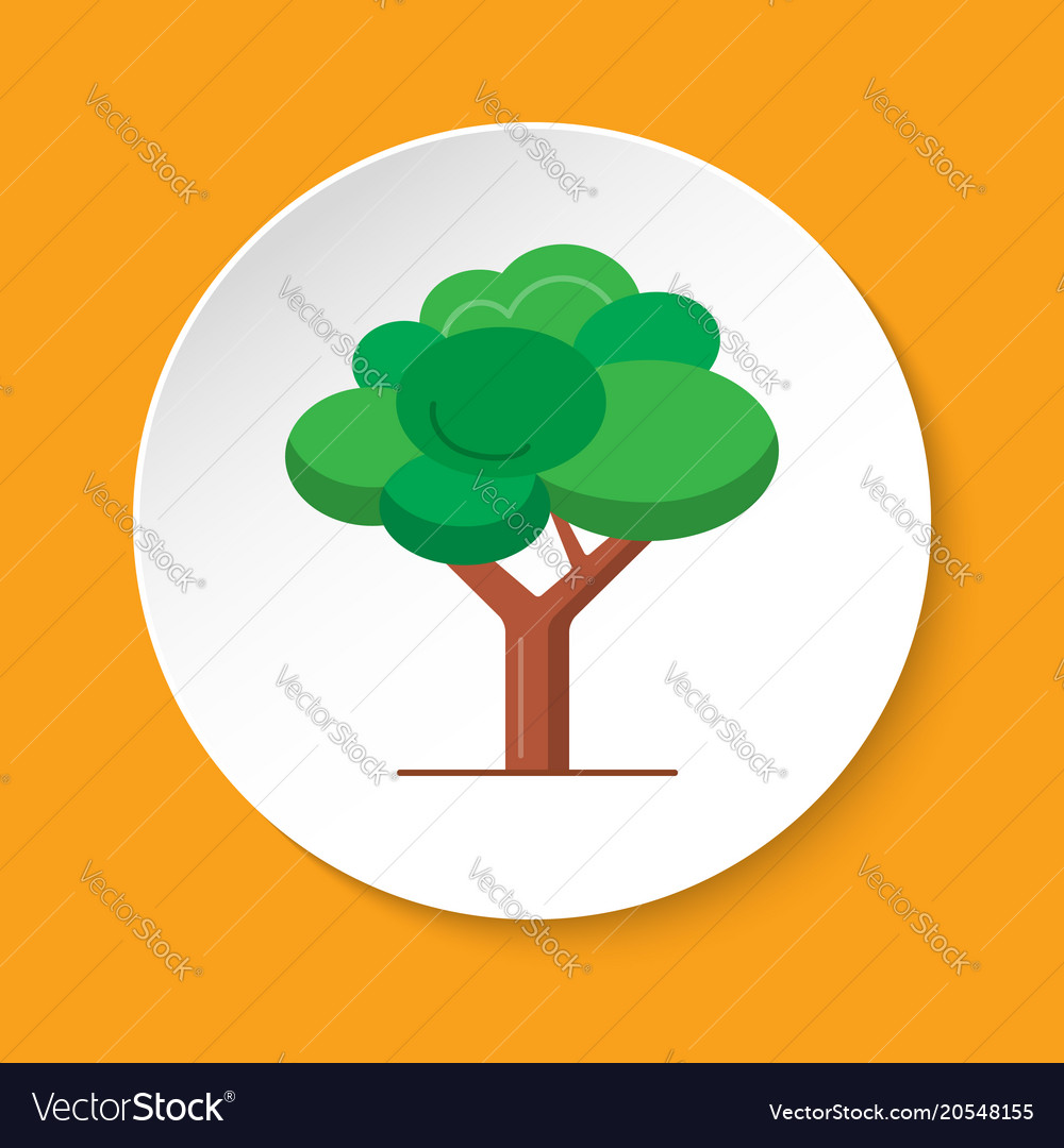 Green tree icon in flat style on round button