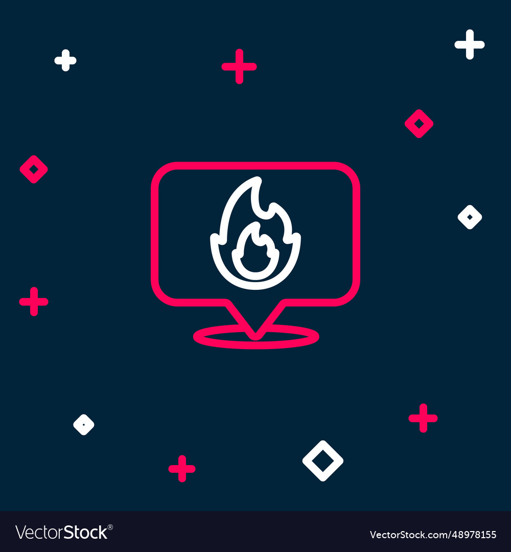 Line map pointer with fire flame icon isolated vector image Line map pointer with fire flame icon isolated