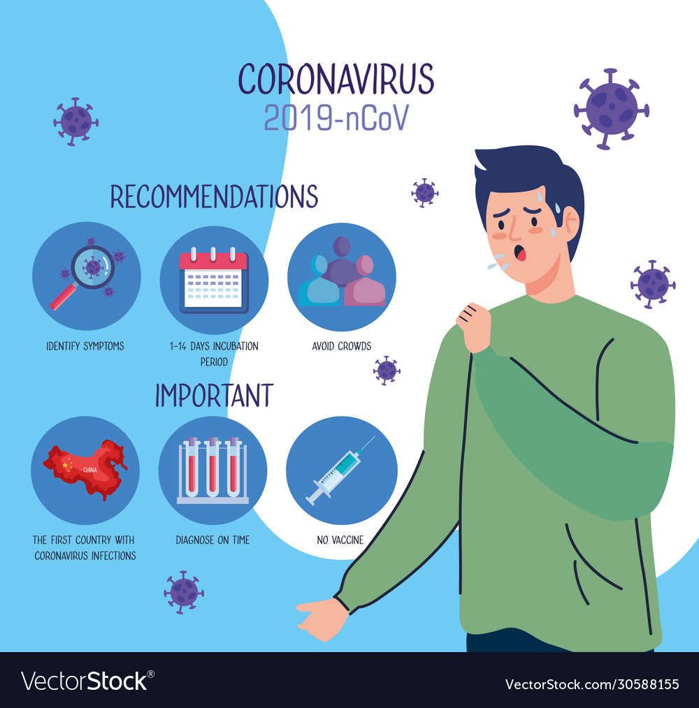 Man with cough and infographic coronavirus 2019 Vector Image