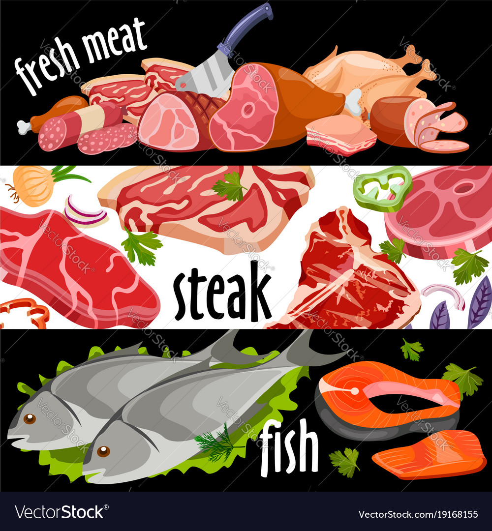 Meat banner set fresh