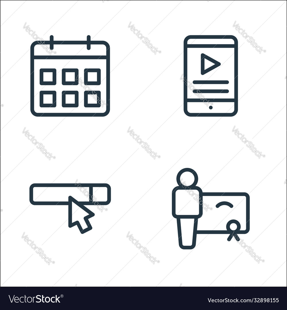 Online learning line icons linear set quality vector image Online learning line icons linear set quality