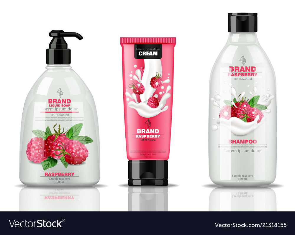 Raspberry cosmetics bottles set collection
