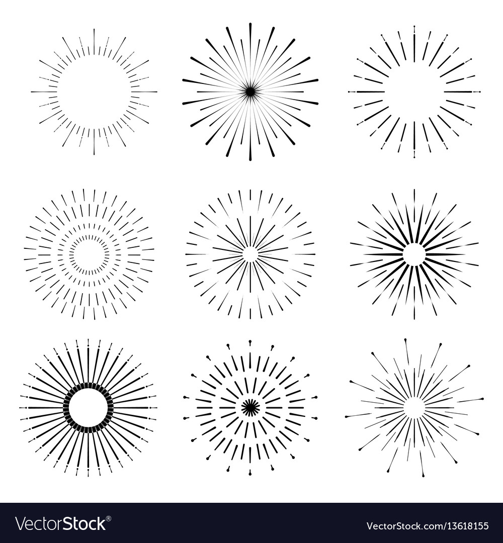 Retro sun burst minimal vintage gold firework Vector Image