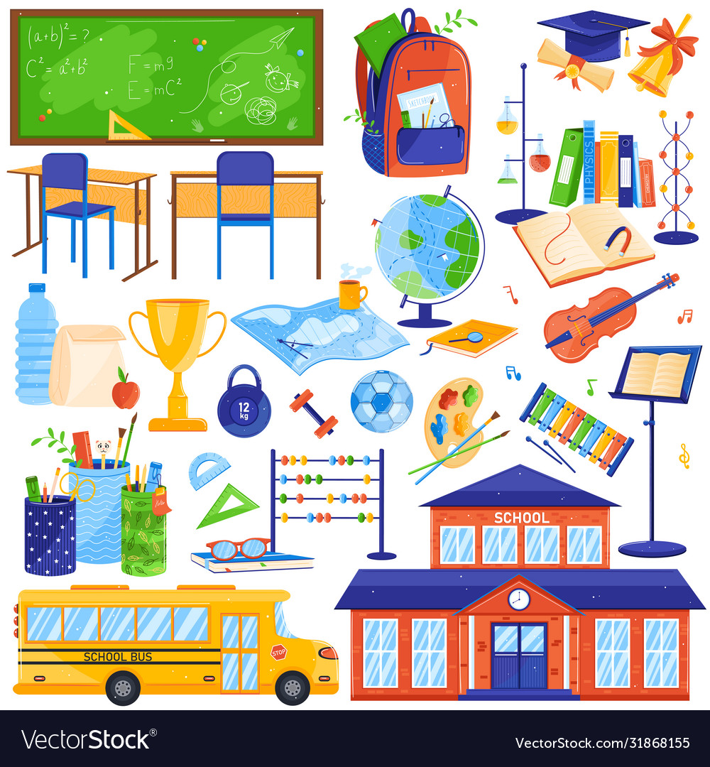 School objects icon set