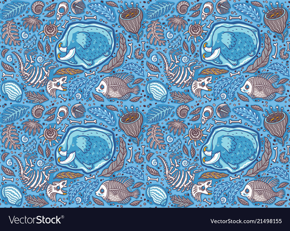Seamless pattern with ancient fossils bones vector image Seamless pattern with ancient fossils bones
