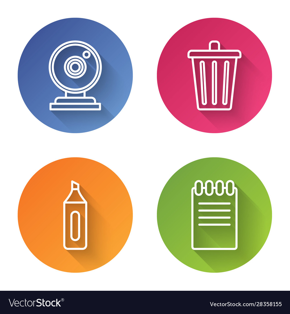 Set line web camera trash can marker pen vector image Set line web camera trash can marker pen