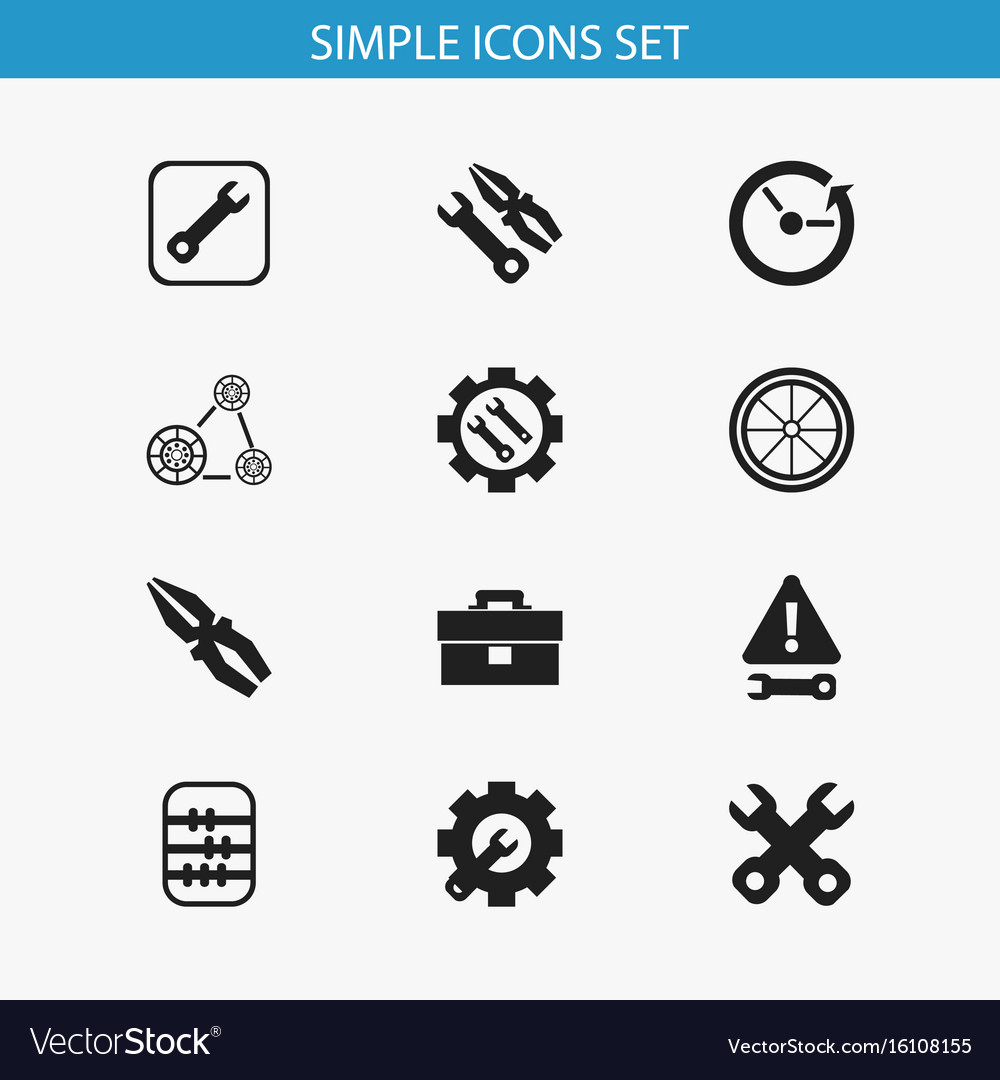 Set of 12 editable toolkit icons includes symbols