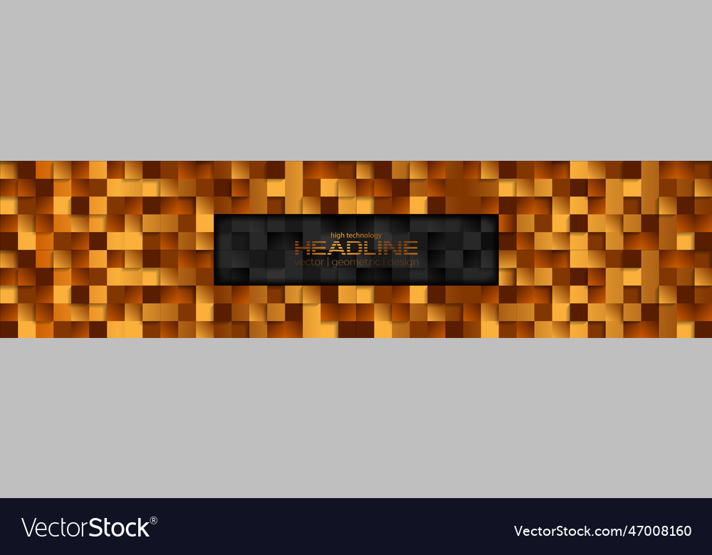 Abstract tech banner with golden glossy mosaic Vector Image