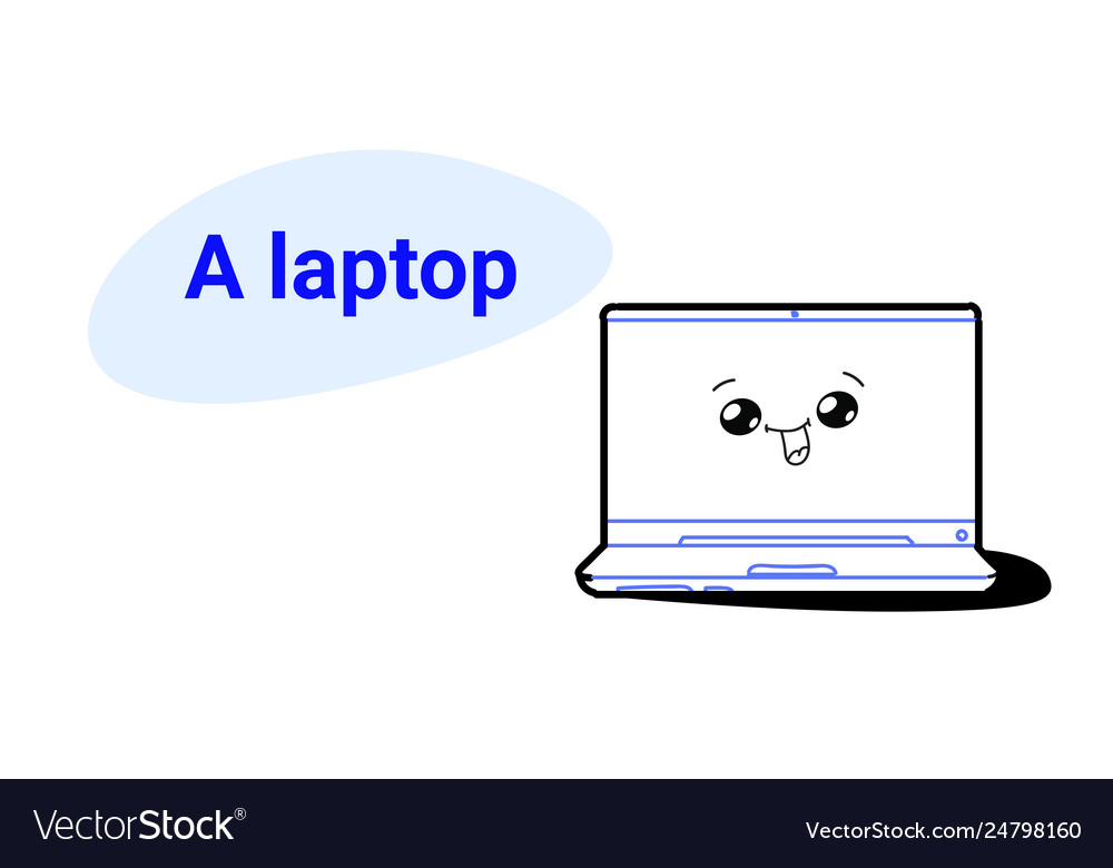 Cute laptop cartoon comic character with smiling