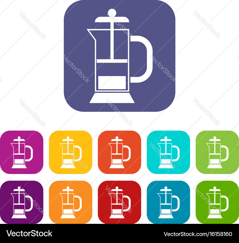 French press coffee maker icons set Royalty Free Vector