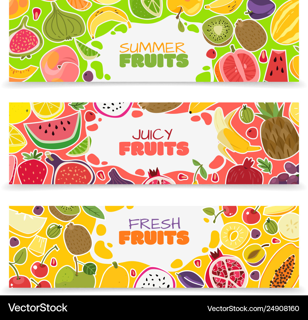 Fruits banners colorful fruit design summer Vector Image