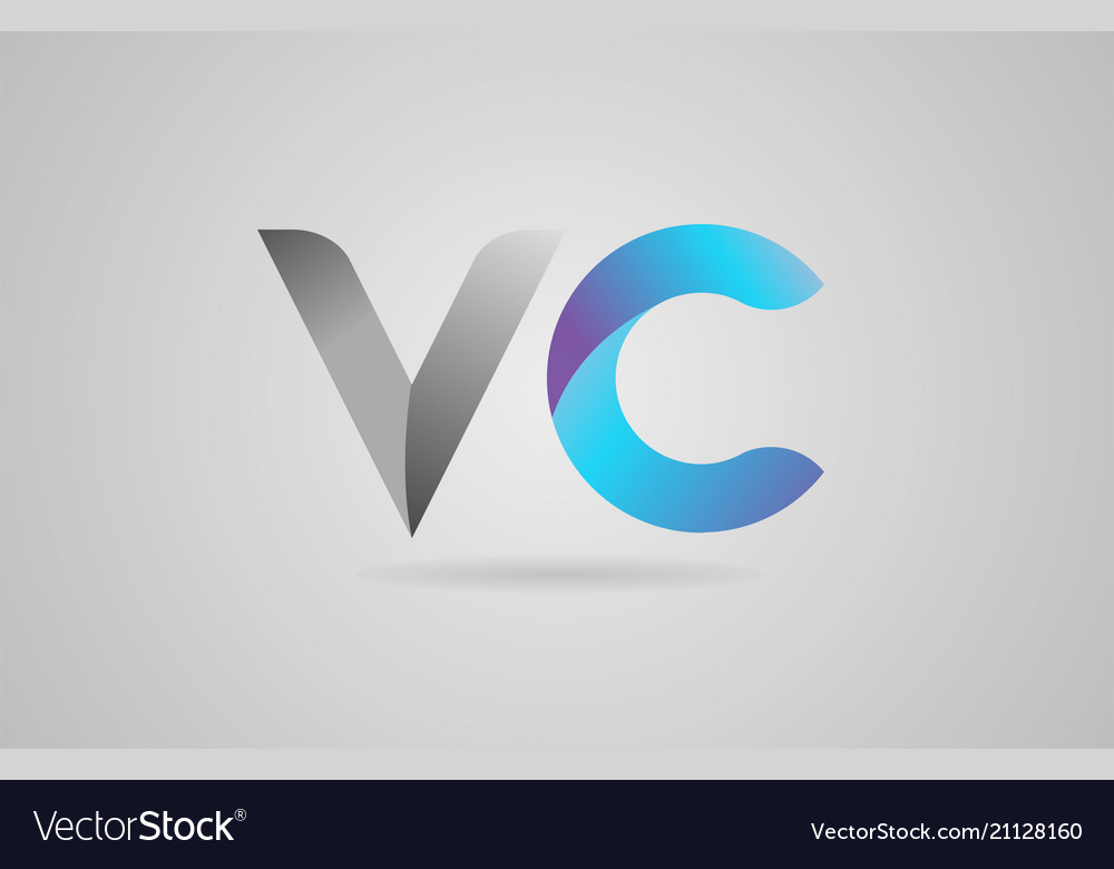 Grey blue alphabet letter vc v c logo icon design