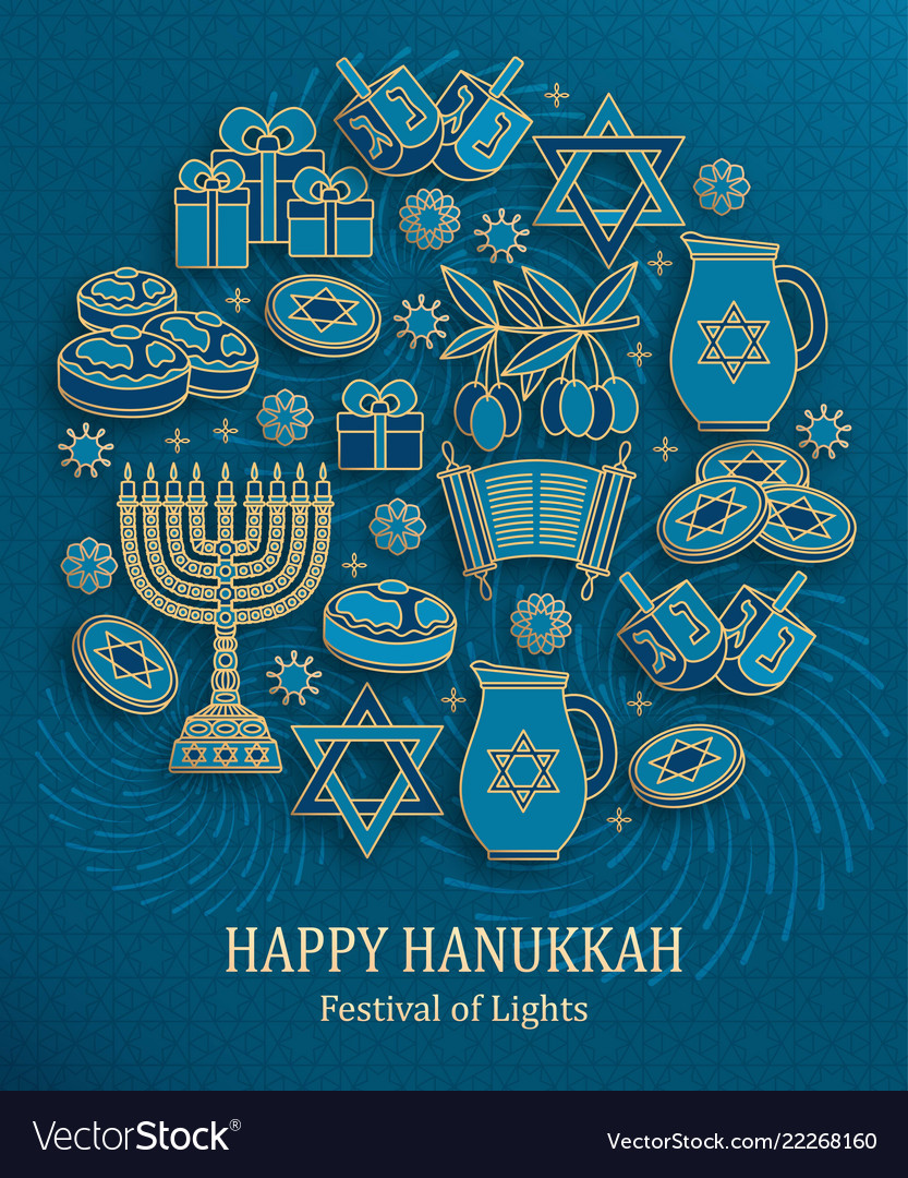 Hanukkah greeting card with torah menorah