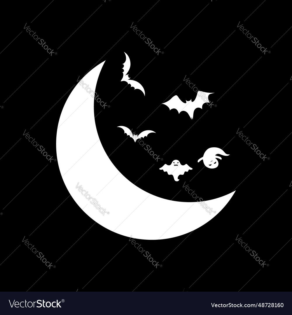 Happy halloween black bats flying with moon