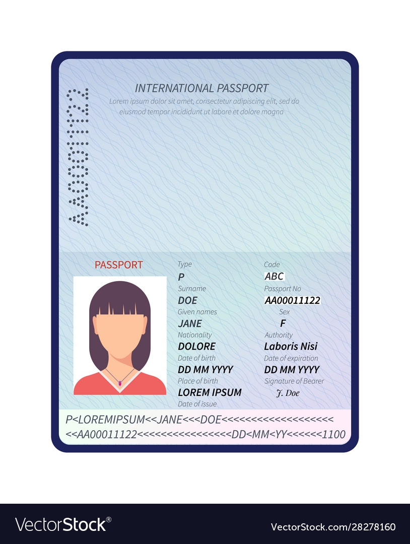 Passport sample data personal page female Vector Image