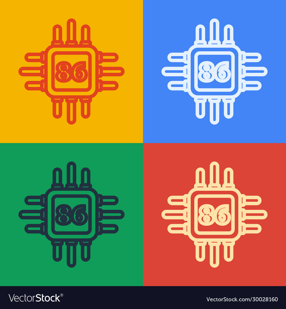 Pop art line computer processor with microcircuits vector image Pop art line computer processor with microcircuits