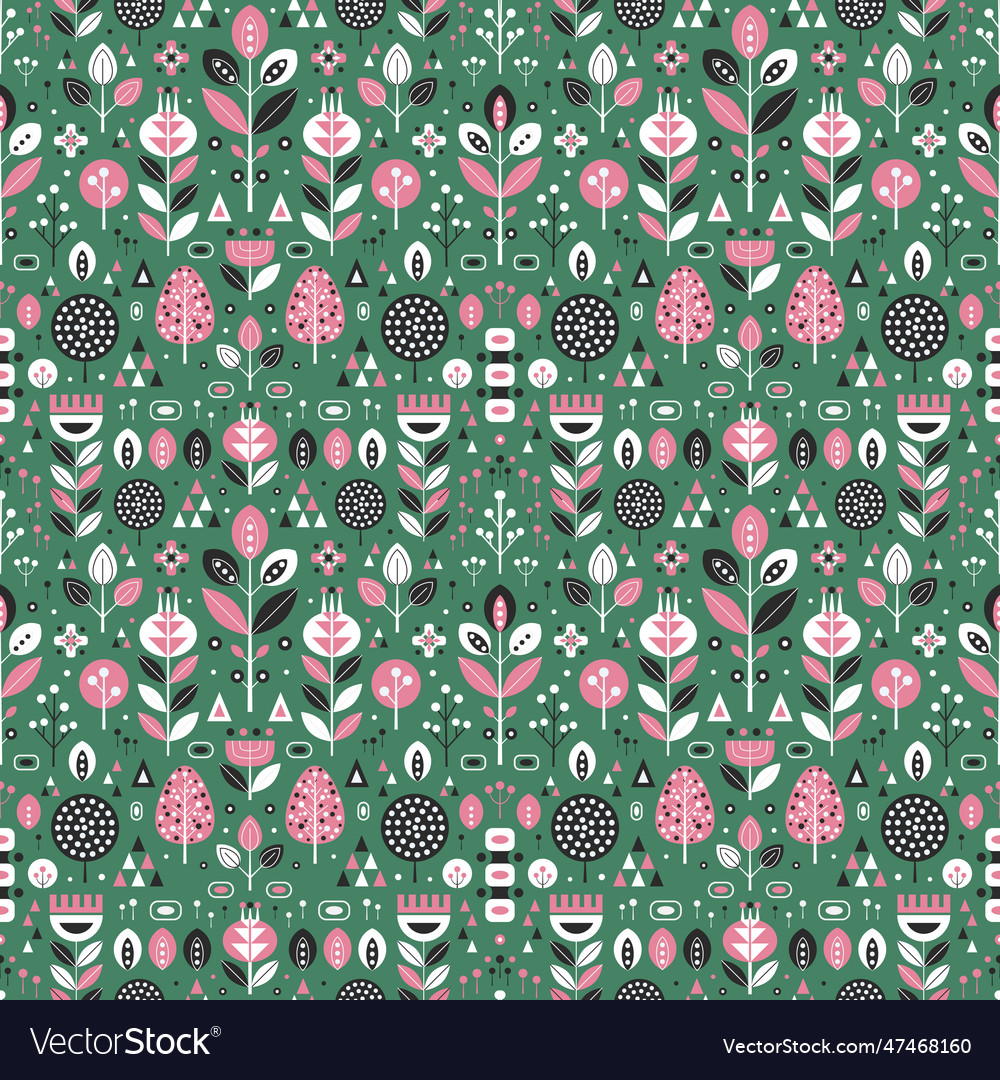 Retro scandinavian folk abstract botanical pattern vector image Retro scandinavian folk abstract botanical pattern