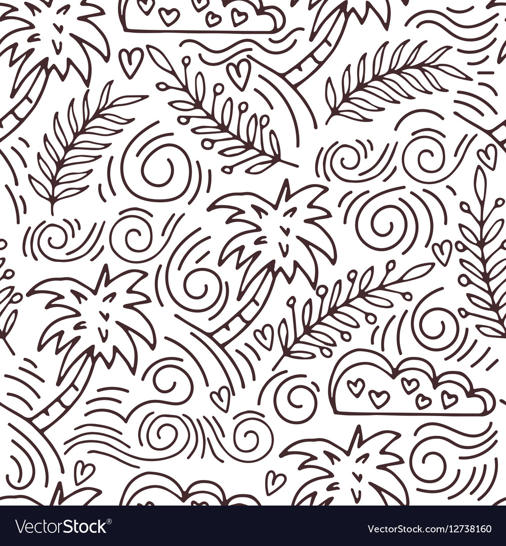 Seamless hand-drawn pattern with palm trees