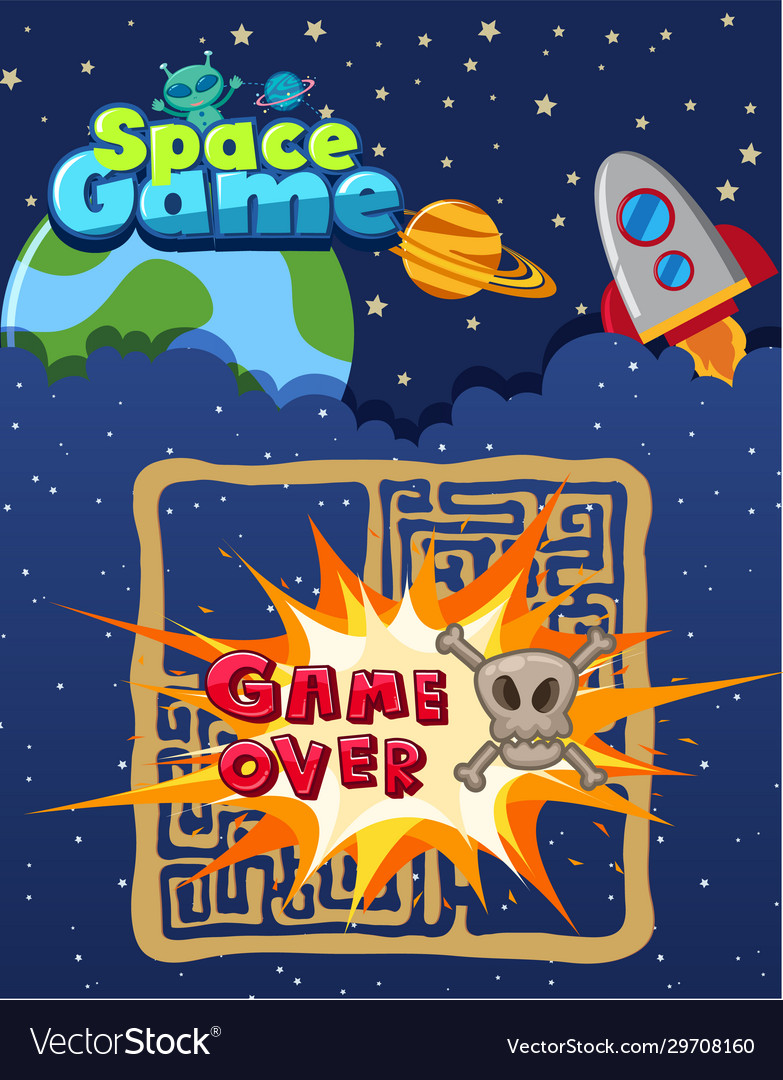 Space game template with over on screen vector image Space game template with over on screen